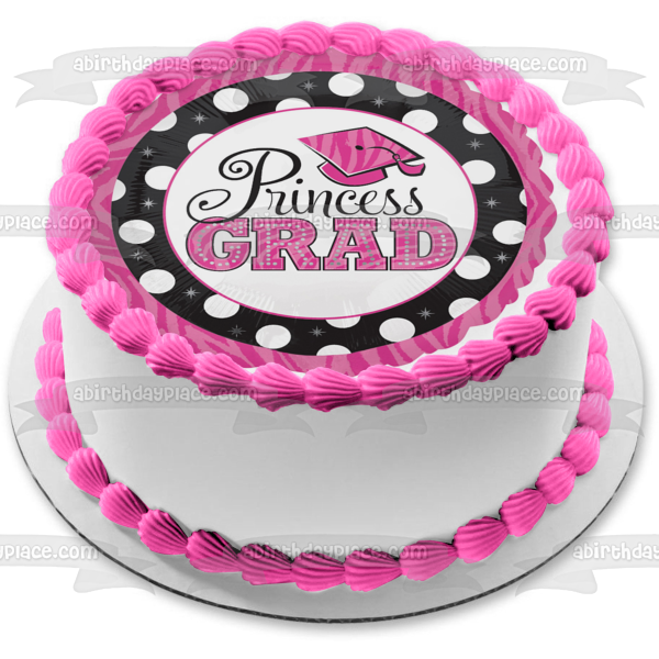 Princess Grad Pink White Black Graduation Edible Cake Topper Image ABPID09721