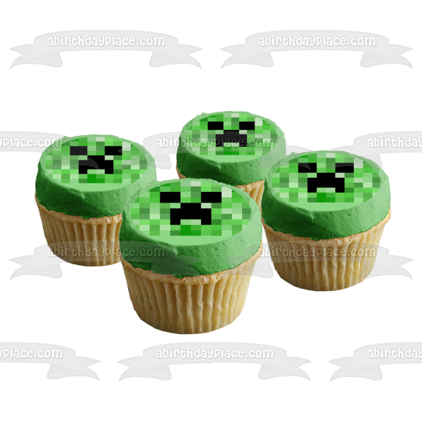 Minecraft Creeper Face Green Edible Cake Topper Image ABPID27364