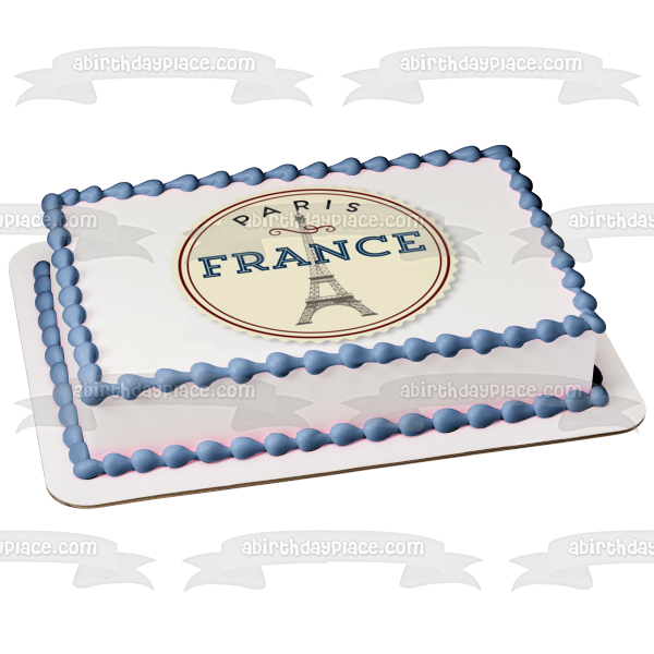 Paris France Eiffel Tower Pink Background Edible Cake Topper Image ABPID09800
