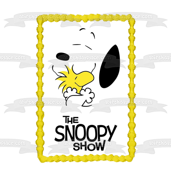El show de Snoopy Snoopy y Woodstock abrazándose como adorno comestible para pastel Imagen ABPID53875
