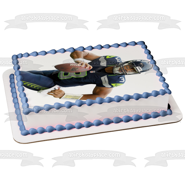 Seattle Seahawks NFL Russel Wilson Football Edible Cake Topper Image ABPID09945