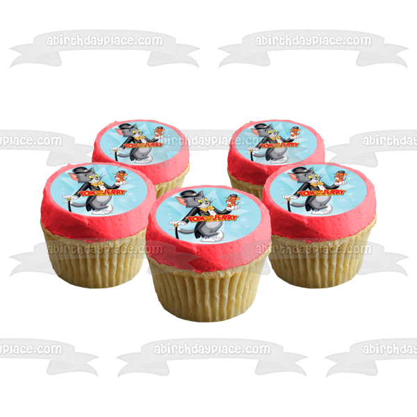 Tom and Jerry Top Hats and Coat Cane Blue Star Background Edible Cake Topper Image ABPID10206