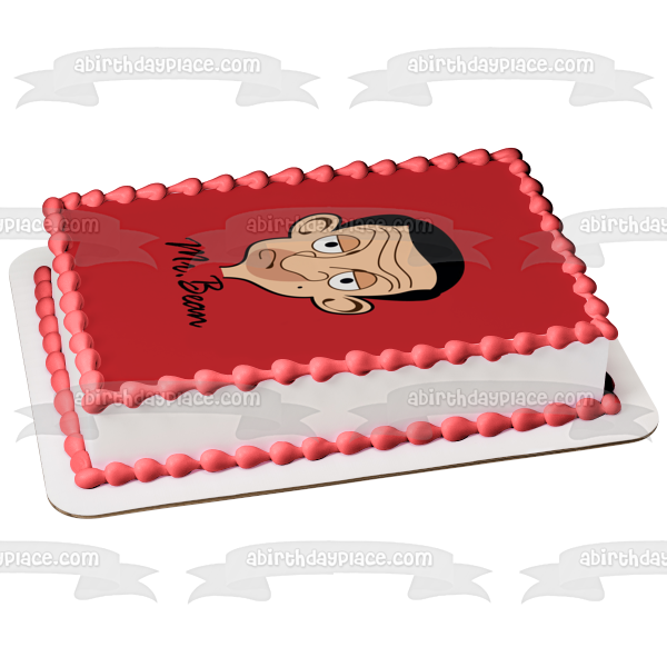 Imagen de decoración comestible para tarta con fondo rojo de la cara de dibujos animados de Mr. Bean ABPID12975