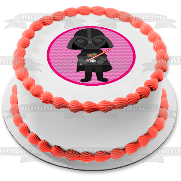 Star Wars Dibujos animados Darth Vader Sable de luz Fondo rosa Imagen comestible para decoración de tarta ABPID12714