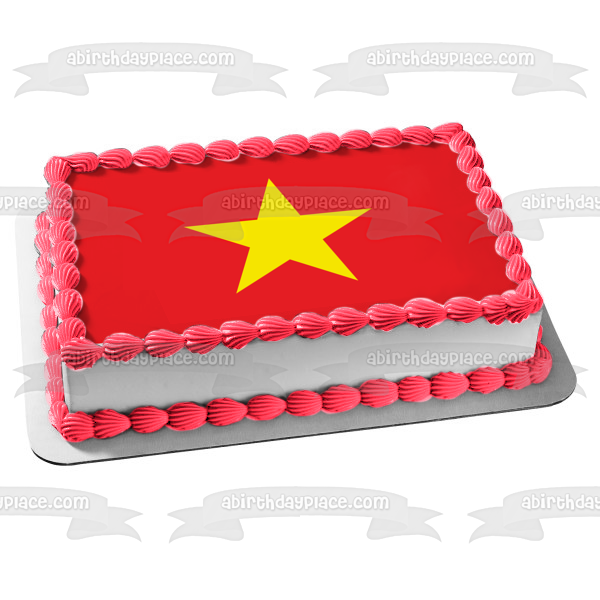 Bandera de Vietnam Bandera roja con estrella dorada Imagen comestible para decoración de tarta ABPID13030