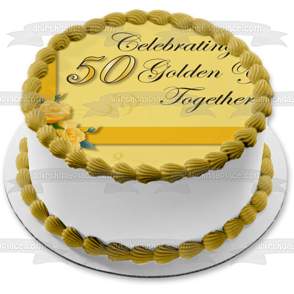 50th Anniversary Celebrating 50 Golden Years Together Edible Cake Topper Image ABPID13044