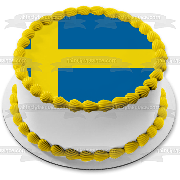 Bandera de Suecia, cruz nórdica amarilla, campo de azul, decoración comestible para tarta, imagen ABPID13051