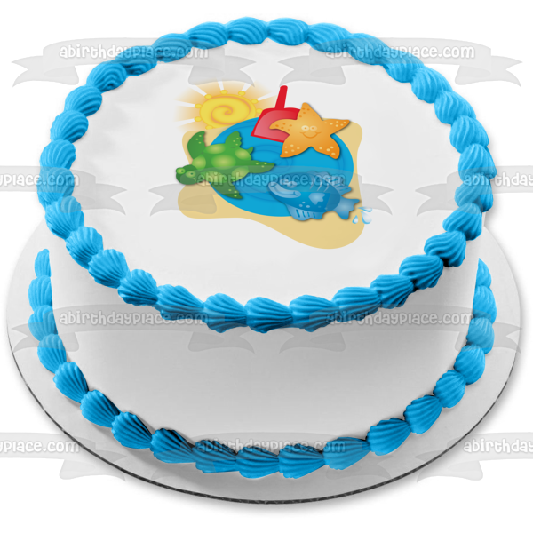 Beach Ocean Sun Sea Star Turtle Fish Edible Cake Topper Image ABPID13071