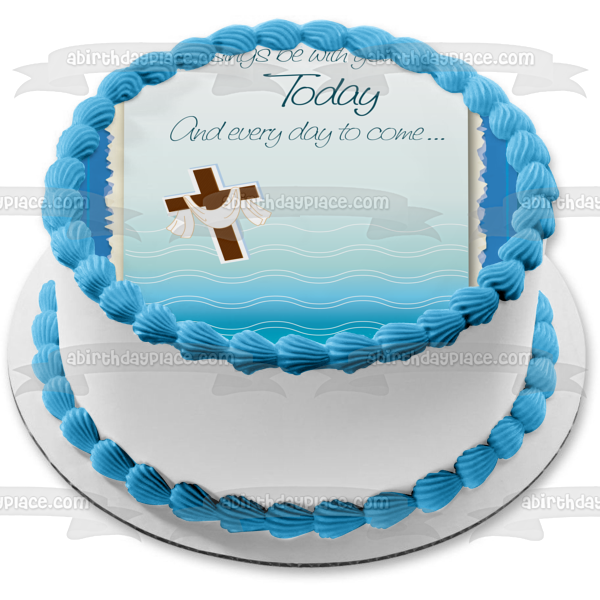 Blessings Be with You Today and Every Day to Come Brown Cross Edible Cake Topper Image ABPID13080