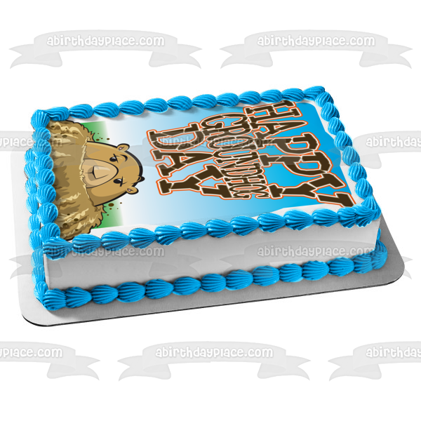 Happy Groundhog Day Groundhog Out of Hole Edible Cake Topper Image ABPID13081