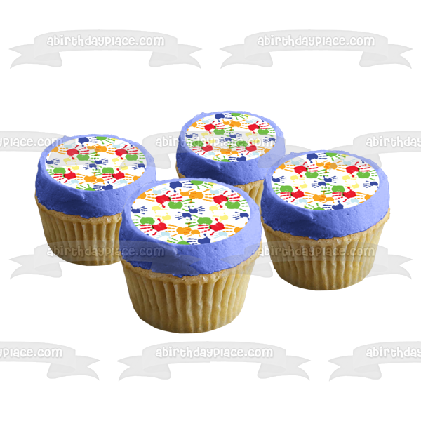 Hand Prints Blue Green Orange Red Edible Cake Topper Image ABPID13252