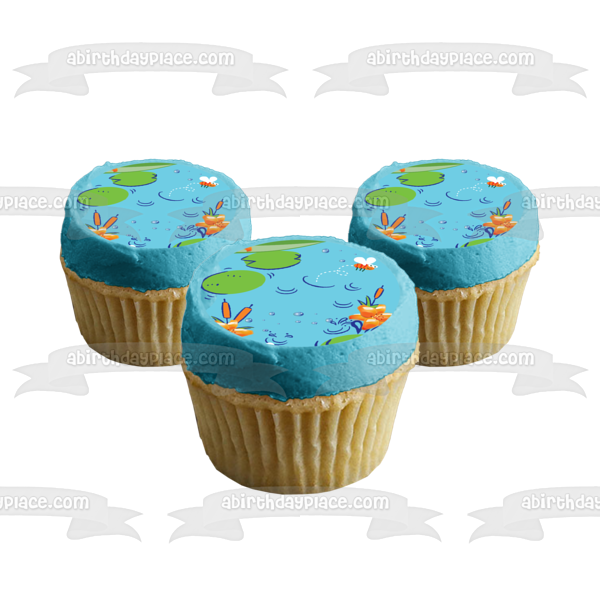 Above Water Flowers Bees Lily Pads Edible Cake Topper Image ABPID13164