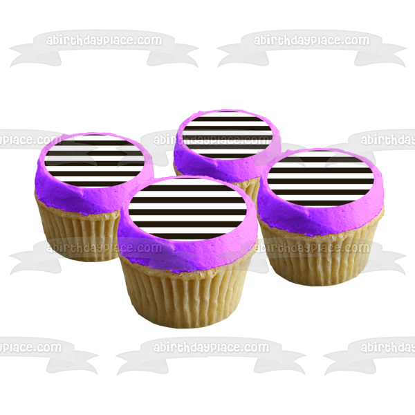 Black and White Horizontal Stripes Edible Cake Topper Image ABPID13302