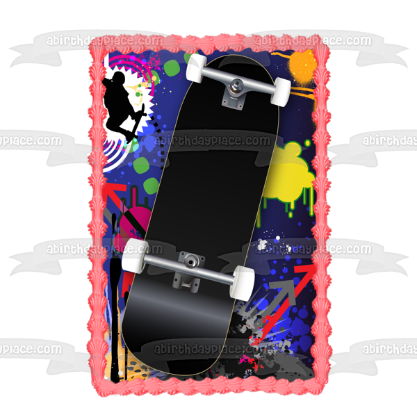 Sports Skateboarding Graffiti Splash Background Edible Cake Topper Image ABPID13191