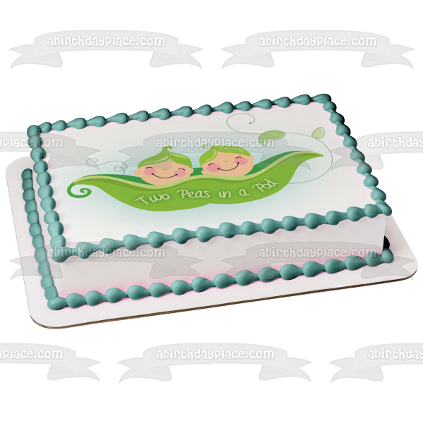 Two Peas In a Pod Pea Pod Babies Edible Cake Topper Image ABPID13317