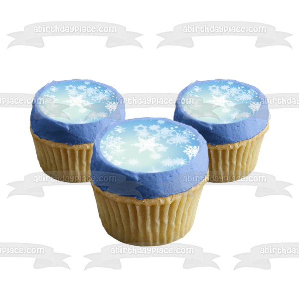 Snowflakes and Startspattern Blue Background Edible Cake Topper Image ABPID13524