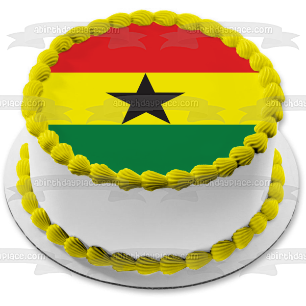 Flag of Ghana Red Yellow Green Stripes Black Star Edible Cake Topper Image ABPID13464