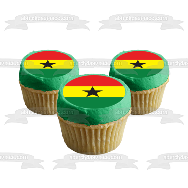 Flag of Ghana Red Yellow Green Stripes Black Star Edible Cake Topper Image ABPID13464