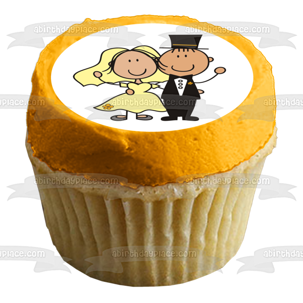 Cartoon Wedding Couple Bride Groom Edible Cake Topper Image ABPID15285