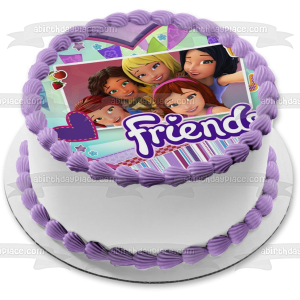 LEGO Friends Stephanie Mia Andrea Emma Olivia Girls Cupcake Strawberry Apple Heart Trophy Edible Cake Topper Image ABPID24247