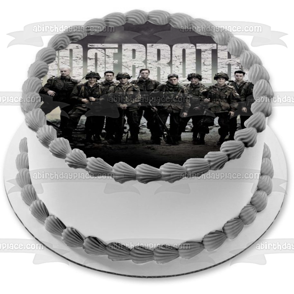 Imagen de decoración comestible para tarta comestible en blanco y negro de Band of Brothers, varios soldados, ABPID27117