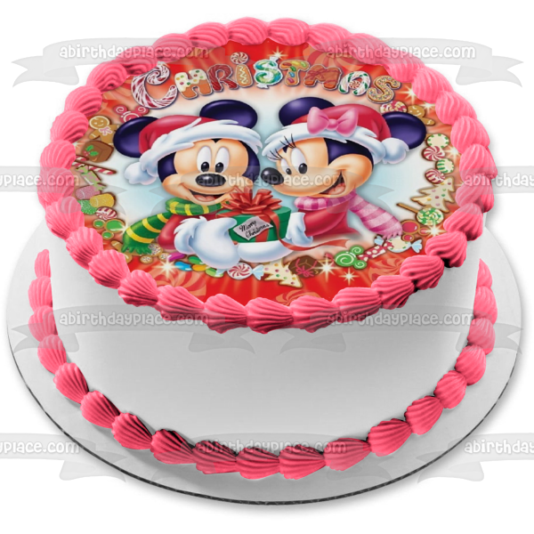 Disney Mickey Mouse Minnie Mouse Merry Christmas Edible Cake Topper Image ABPID08803