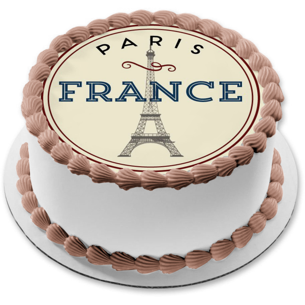 Paris France Eiffel Tower Pink Background Edible Cake Topper Image ABPID09800