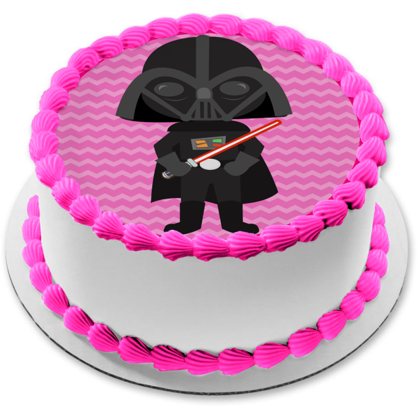 Star Wars Dibujos animados Darth Vader Sable de luz Fondo rosa Imagen comestible para decoración de tarta ABPID12714