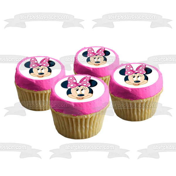 Minnie Mouse Face Pink Bow Edible Cake Topper Image ABPID50419