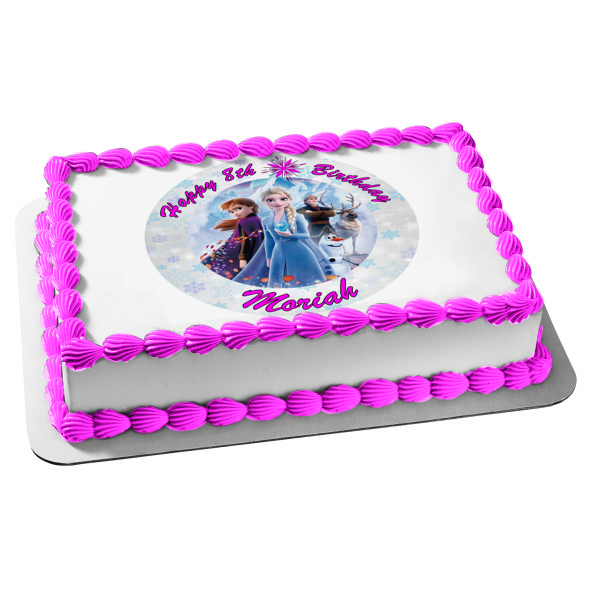 Frozen 2 Borde de copo de nieve redondo Anna Elsa Olaf Sven Kristoff Adorno comestible para tarta Imagen ABPID50533
