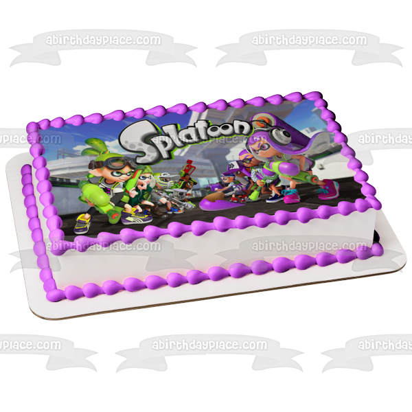 Splatoon 2 Inkling Lime Green Purple Edible Cake Topper Image ABPID50388