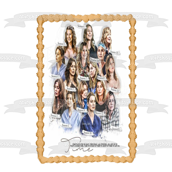 Grey's Anatomy Meredith Over the Years Assorted Season Pictures Edible Cake Topper Image ABPID51190
