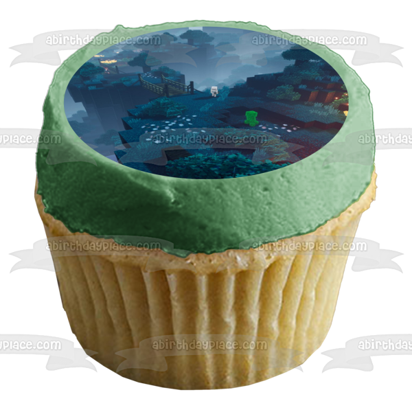 Minecraft Dungeons Forest Scene Creeper Skeleton Edible Cake Topper Image ABPID51944