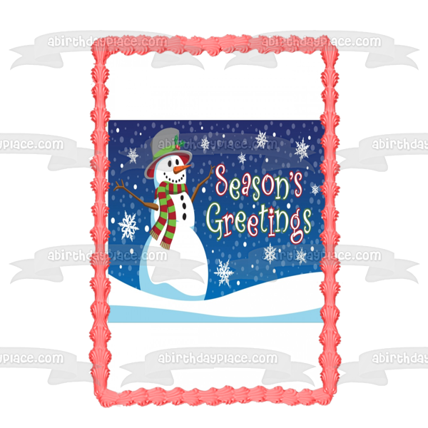 Season's Greetings Snowman Edible Cake Topper Image ABPID53075
