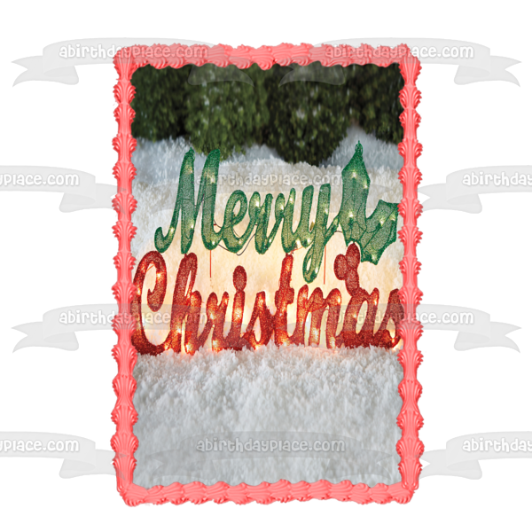 Feliz Navidad, luces navideñas, muérdago, decoración comestible para tarta, imagen ABPID53125