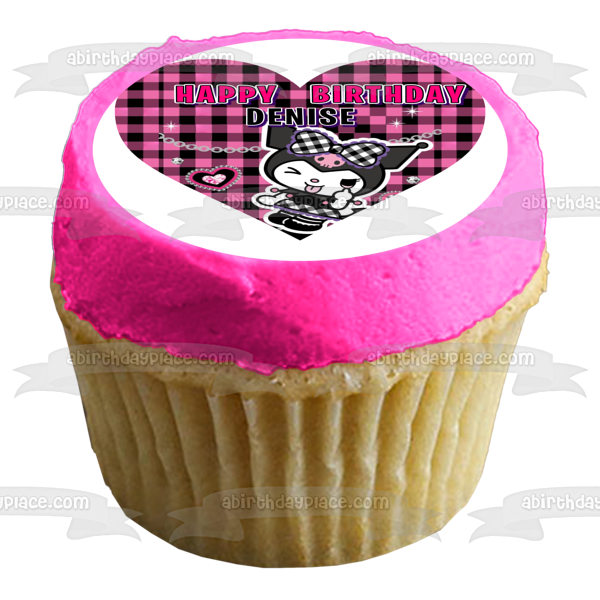 Kuromi Hello Kitty mascota de dibujos animados personalizable en forma de corazón decoración comestible para tarta imagen ABPID53595