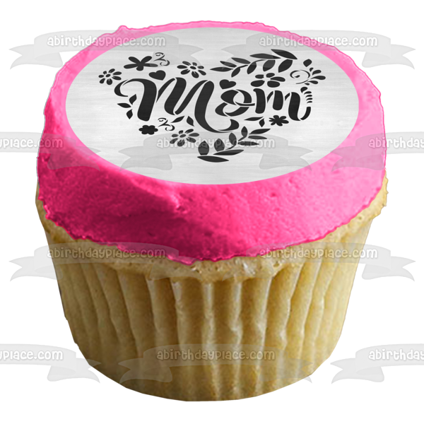 "Mom" Happy Mother's Day Flowers Hearts Edible Cake Topper Image ABPID53809