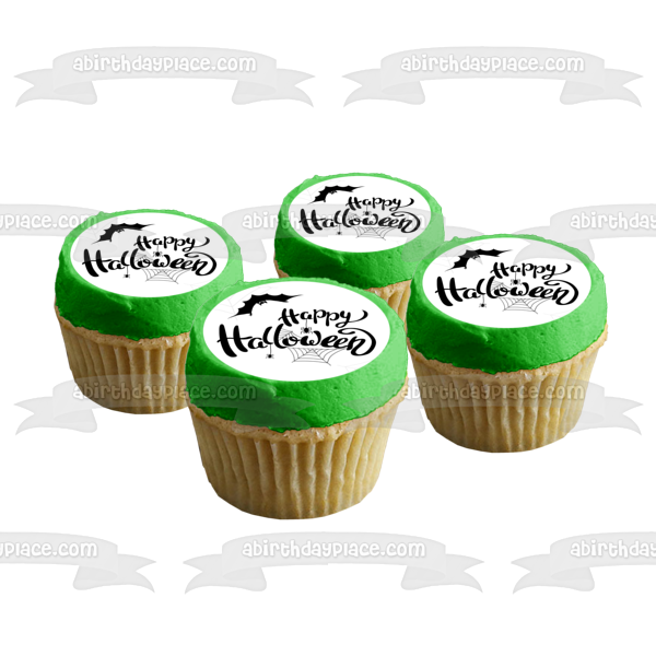 Happy Halloween Spiders Bats Edible Cake Topper Image ABPID54326