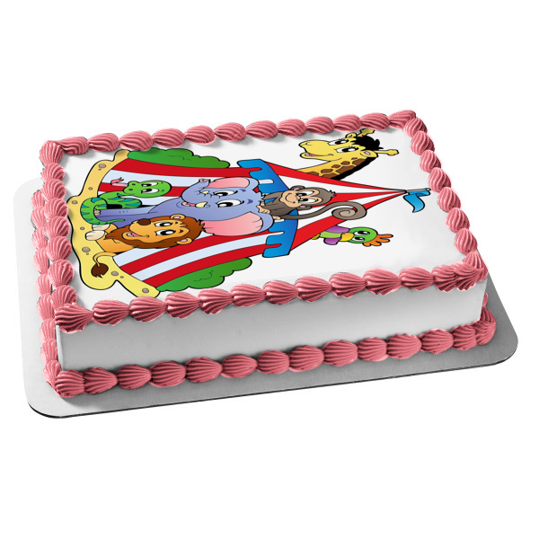 Carpa de circo animales elefante león mono jirafa adorno comestible para tarta imagen ABPID00463