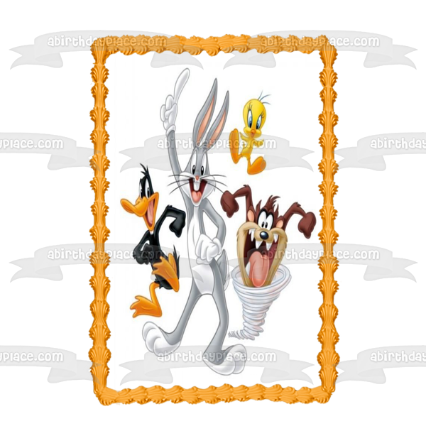 Looney Tunes Bugs Bunny Pato Lucas Demonio de Tasmania y Piolín Adorno comestible para tarta Imagen ABPID00550
