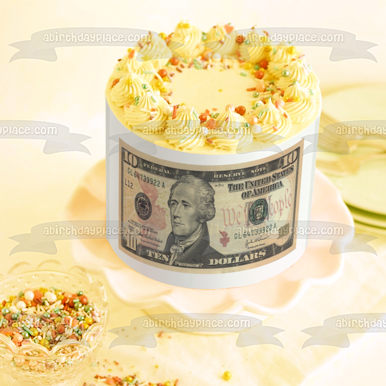 10 Dollar Bill American Currency Edible Cake Topper Image ABPID00012