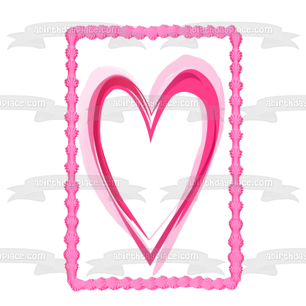 Dibujo del Día de San Valentín de Corazón Rosa #2 Imagen comestible para decoración de pastel ABPID00713