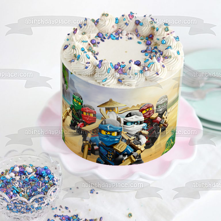The LEGO Ninjago Movie Lloyd Sensei Wu Fuchsia Ninja Zane Kai and Jay Edible Cake Topper Image ABPID00025