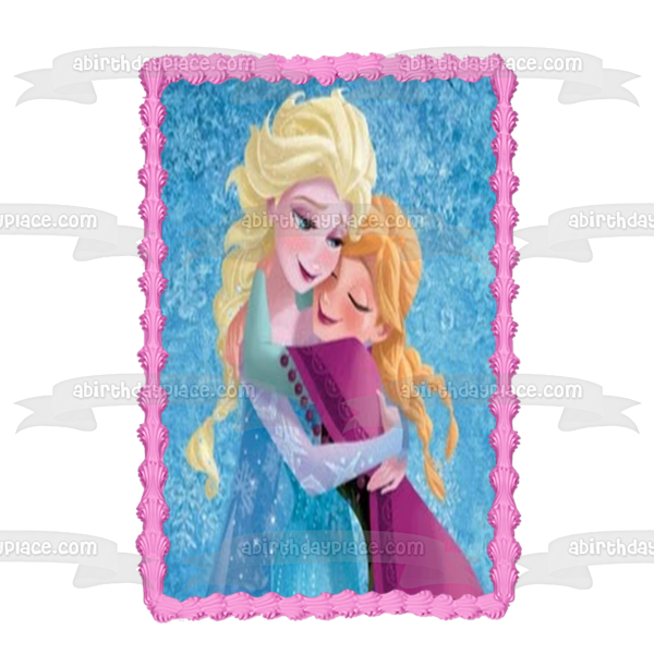 Frozen Anna and Elsa Hugging Edible Cake Topper Image ABPID00793
