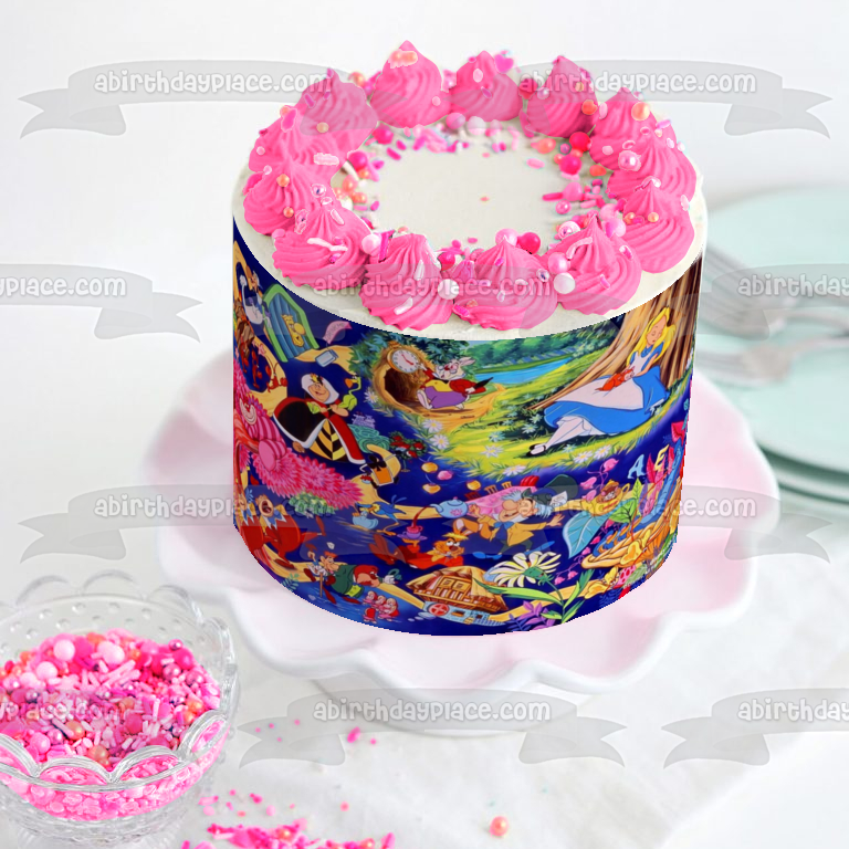 Alice In Wonderland Mad Hatter Cheshire Cat Edible Cake Topper Image ABPID00105