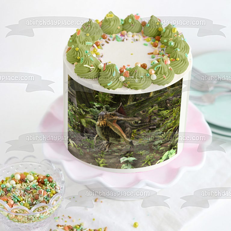 Spinosaurus Dinosaur Sharp Teeth Trees Edible Cake Topper Image ABPID00254