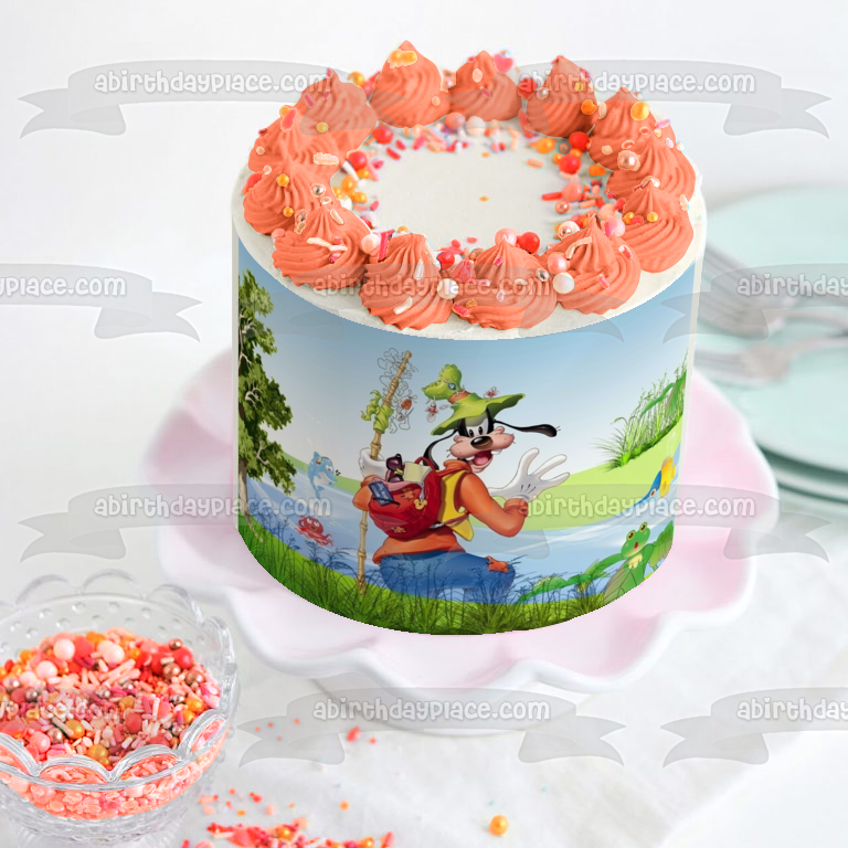 Adorno comestible para tarta de Mickey Mouse y sus amigos, Goofy pescando con ranas, imagen ABPID00491