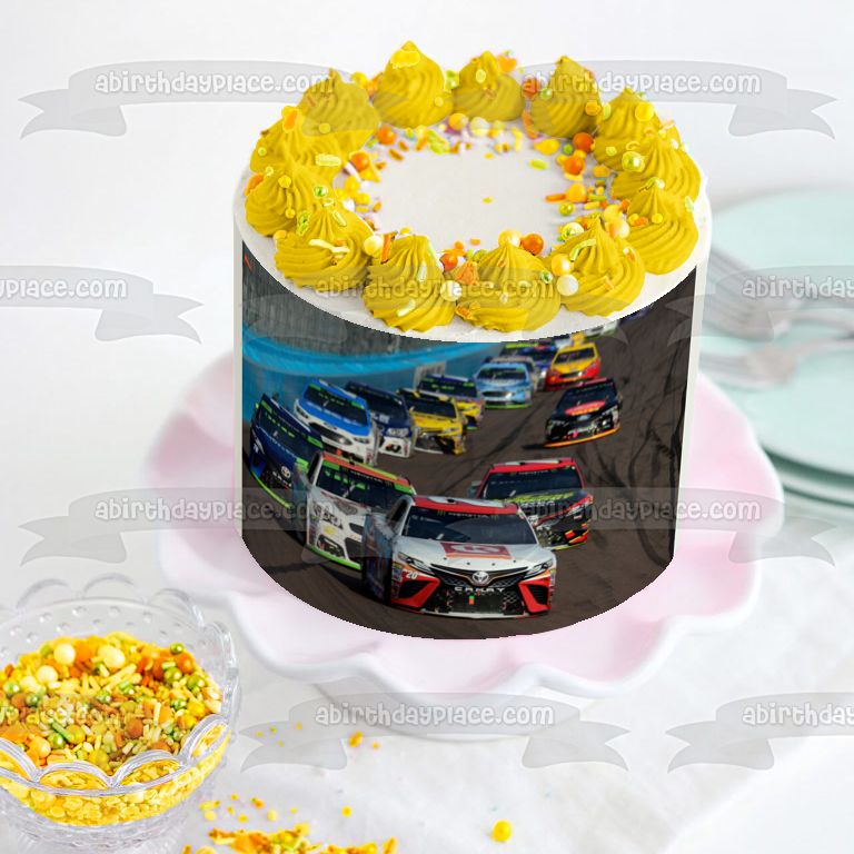 Nascar Racing Track Cars Edible Cake Topper Image ABPID00656