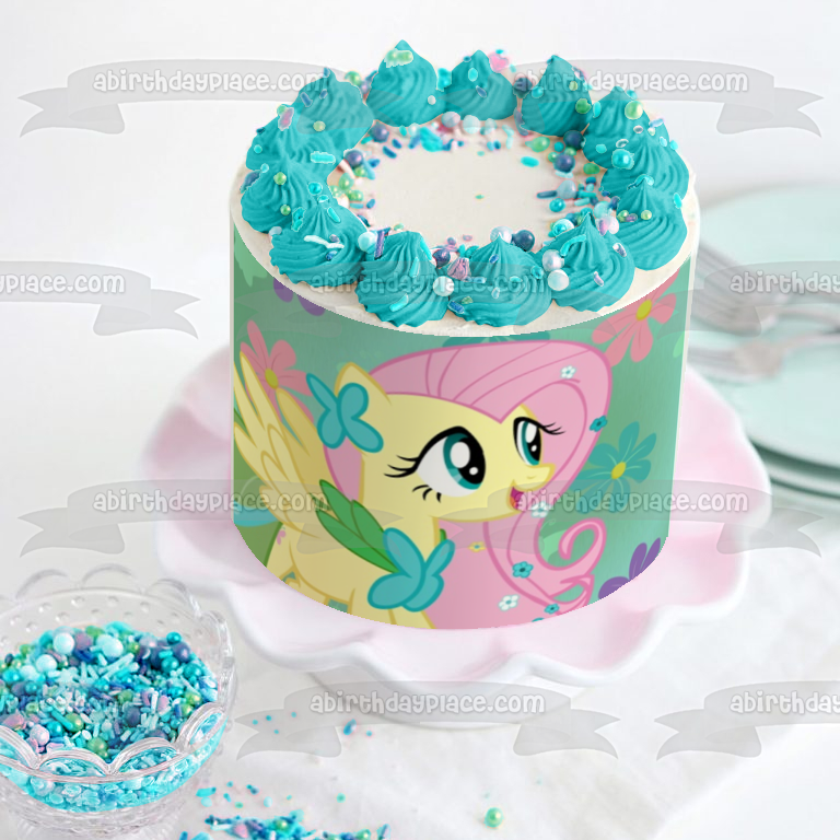My Little Pony Fluttershy and Colorful Flowers Edible Cake Topper Image ABPID00662