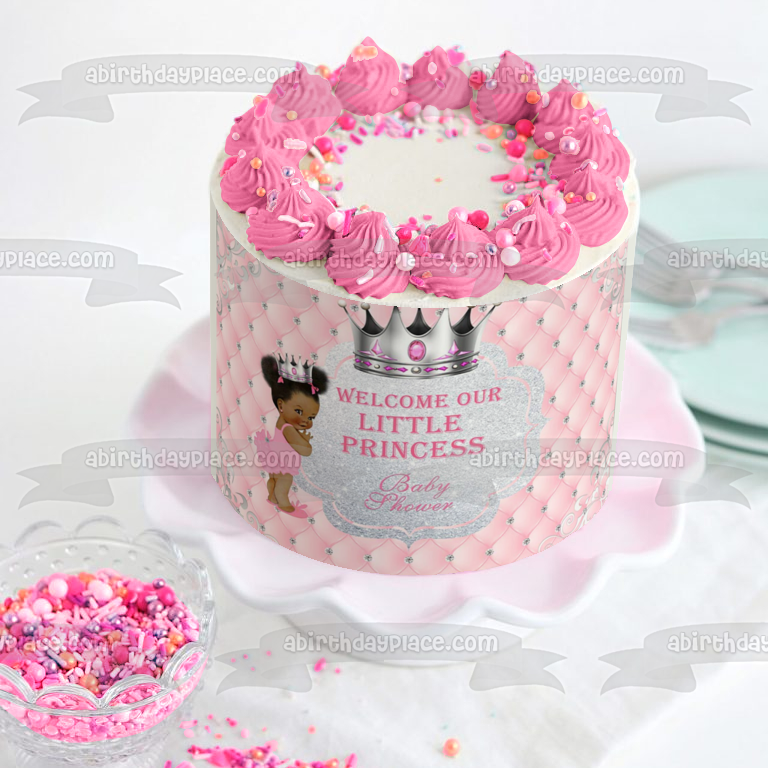 Welcome Our Little Princess Afro Puff Baby Shower Edible Cake Topper Image ABPID00735